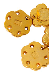 Ornate floral drop earrings with multicolor crystals and sculpted gold detailing by F. Volle backs signature @ Recess LA