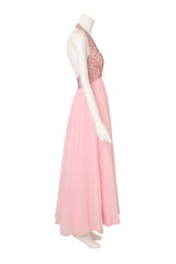 Beaded Halter Chiffon Gown by Helen Rose @ Recess LA side of mannequin
