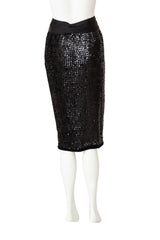 Satin Sash Sequin Pencil Skirt