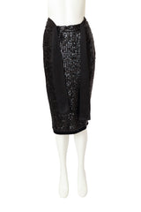 Satin Sash Sequin Pencil Skirt