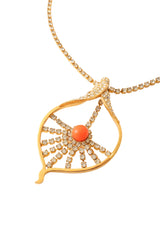 Coral Cabochon Shellburst Drop Necklace