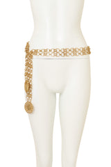 Vintage Pauline Trigere Wide Double Medallion Chain Belt on mannequin @ Recess LA