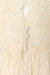Vintage Eyelet Lace Fit & Flair Dress on mannequin button detailing @ Recess LA