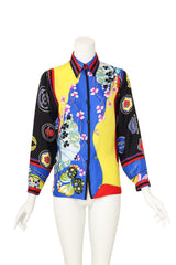 Fan and floral print silk shirt by Gianni Versace on mannequin @ Recess LA