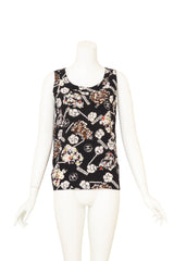 Vintage Chanel Camellia Logo Print Silk Tank Top on mannequin @ Recess LA