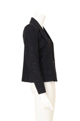 Vintage John Galliano Sequin Pinstripe Corset Blazer on mannequin side @ Recess LA