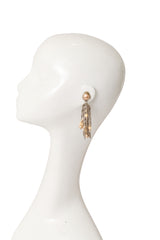 Pearl bar chain fringe drop earrings with filigree details by Babylone Paris on mannequin @ Recess LA