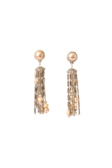 Pearl bar chain fringe drop earrings with filigree details by Babylone Paris @ Recess LA