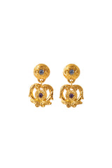 Golden flower filigree lavender crystal earrings by F. Volle @ Recess LA