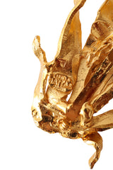 Golden sculptural flame brooch by Linda Hattab backside signature @ Recess LA