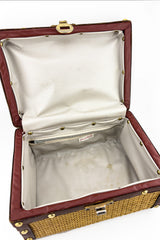 Vintage Leather Trim Wicker Box Bag interior @recess la