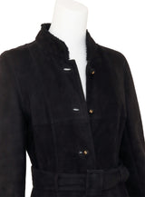Vintage Chanel Belted Suede Shearling Coat on mannequin close @ Recess LA
