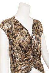 Vintage Whiting & Davis Floral Metallic Mesh Draped Top closeup @ Recess LA
