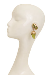 Vintage Guy Laroche Frosted Lime Green Horn Drop Earrings On Mannequin @ Recess LA