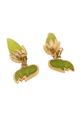 Vintage Guy Laroche Frosted Lime Green Horn Drop Earrings Open Backs @ Recess LA