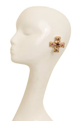 Marie Claire Textured Sun Stone Cross Earrings On Mannequin @ Recess LA