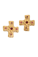 Marie Claire Textured Sun Stone Cross Earrings Close Up @ Recess LA