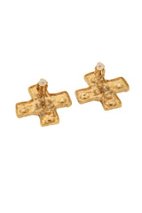 Marie Claire Textured Sun Stone Cross Earrings Open Backs @ Recess LA