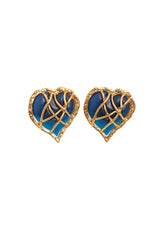 Vintage Marie Claire Blue Filigree Heart Button Earrings @ Recess LA