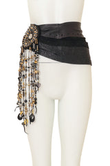 Bead Fringe Leather Waist Belt on mannequin to side @ Recess LA