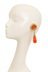 Vintage Guy Laroche Orange Hammered Teardrop Earrings on mannequin @ Recess LA