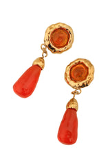 Vintage Guy Laroche Orange Hammered Teardrop Earrings close @ Recess LA