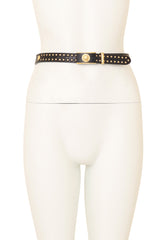 Leopard Medallion Stud Leather Belt by Versus on mannequin @ Recess LA