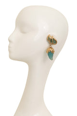 Vintage Guy Laroche Frosted Dark Green Horn Drop Earrings On Mannequin @ Recess LA