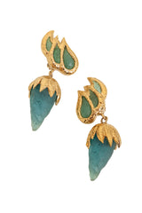 Vintage Guy Laroche Frosted Dark Green Horn Drop Earrings Close Up @ Recess LA