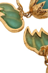 Vintage Guy Laroche Frosted Dark Green Horn Drop Earrings Tarnish @ Recess LA