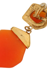 Vintage Guy Laroche Orange Geometric Resin Drop Earrings tarnish @ Recess LA
