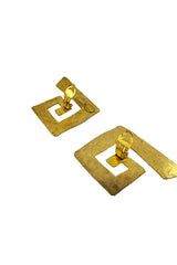 Vintage Hervé Van Der Straeten Greek Key Earrings back clips open @recess la