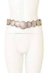 Engraved Floral Plate Leather Belt by J&M Davidson on mannequin @ Recess LA