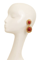 Vintage Guy Laroche Red Marbled Teardrop Earrings on mannequin @ Recess LA