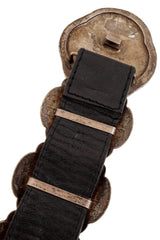 Engraved Floral Plate Leather Belt by J&M Davidson inside buckle @ Recess LA
