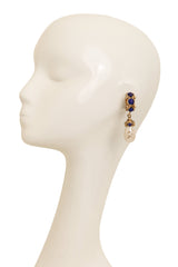 Vintage Mosaique Paris Cabochon Huggie Pearl Drop Earrings on mannequin @ Recess LA