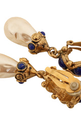 Vintage Mosaique Paris Cabochon Huggie Pearl Drop Earrings middle tarnish @ Recess LA