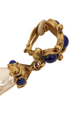 Vintage Mosaique Paris Cabochon Huggie Pearl Drop Earrings top side tarnish @ Recess LA