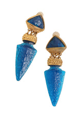 Vintage Guy Laroche Blue Arrowhead Drop Earrings close @ Recess LA
