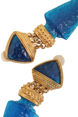 Vintage Guy Laroche Blue Arrowhead Drop Earrings tarnish close @ Recess LA
