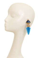 Vintage Guy Laroche Blue Arrowhead Drop Earrings on mannequin @ Recess LA