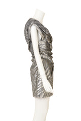 Vintage Saint Laurent off the shoulder sequin mini dress on mannequin side @ Recess LA
