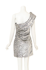 Vintage Saint Laurent off the shoulder sequin mini dress on mannequin back @ Recess LA