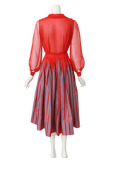 Silk Blouson Stripe Dress by Jean Louis on mannequin back @ Recess LA