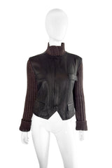 Hermés Knit Sleeve Leather Jacket front on mannequin @recess la