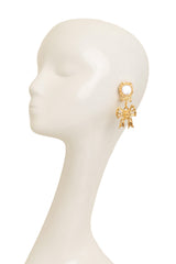 Filigree Ribbon Detail Glass Cabochon Drop Earrings on mannequin @Recess LA