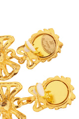 Filigree Ribbon Detail Glass Cabochon Drop Earrings signature @Recess LA