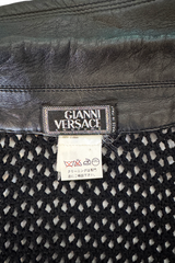 Vintage Gianni Versace Leather Trim Knit Cardigan signature label @recess la
