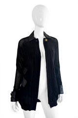 Vintage Gianni Versace Leather Trim Knit Cardigan open front on mannequin @recess la