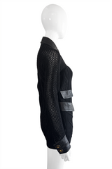 Vintage Gianni Versace Leather Trim Knit Cardigan side on mannequin @recess la